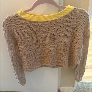 Free People Beige Sweater with Yellow Trim